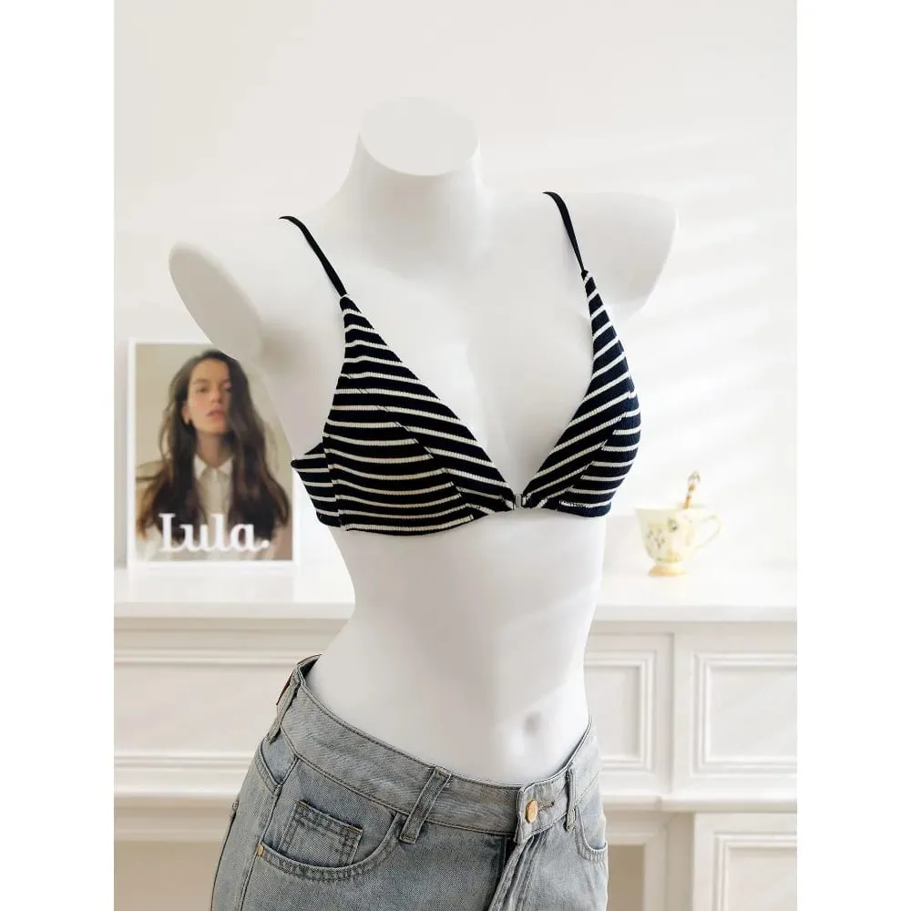Women Front Closure Bra Set Summer Thin Light Cotton French Triangle Cup Backless Beauty Back Lingerie Suit For Small Chest S-XL
