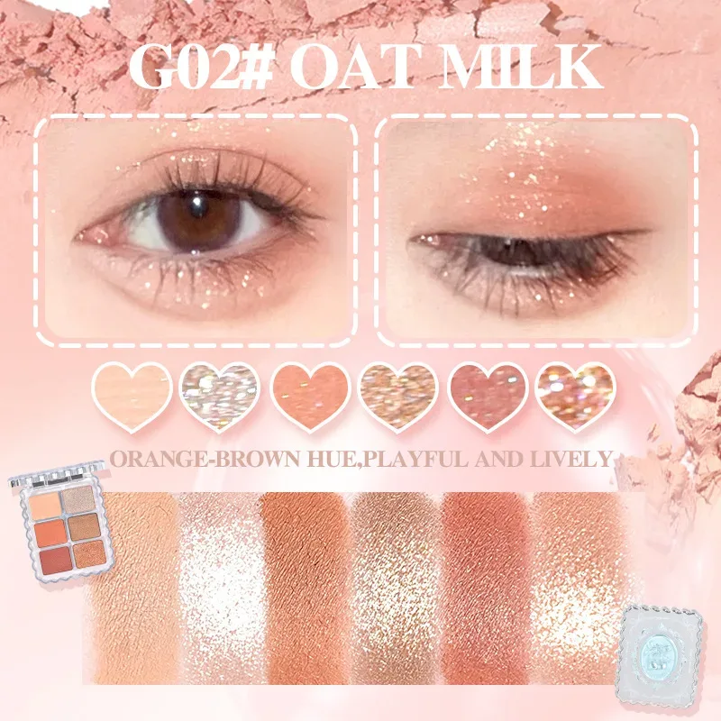 Gogotales Gemstone 6 Color Eye Shadow Matte Earth Pearlescent Daily Orange Brown Dream Crystal