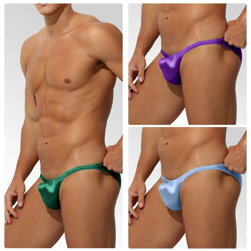 Niedrige Taille Eisseide Satin Herrenunterwäsche Enge Passform Sport StyleJJ Boosting Luxus Sinnliche Slips Jugend Nylon Spandex