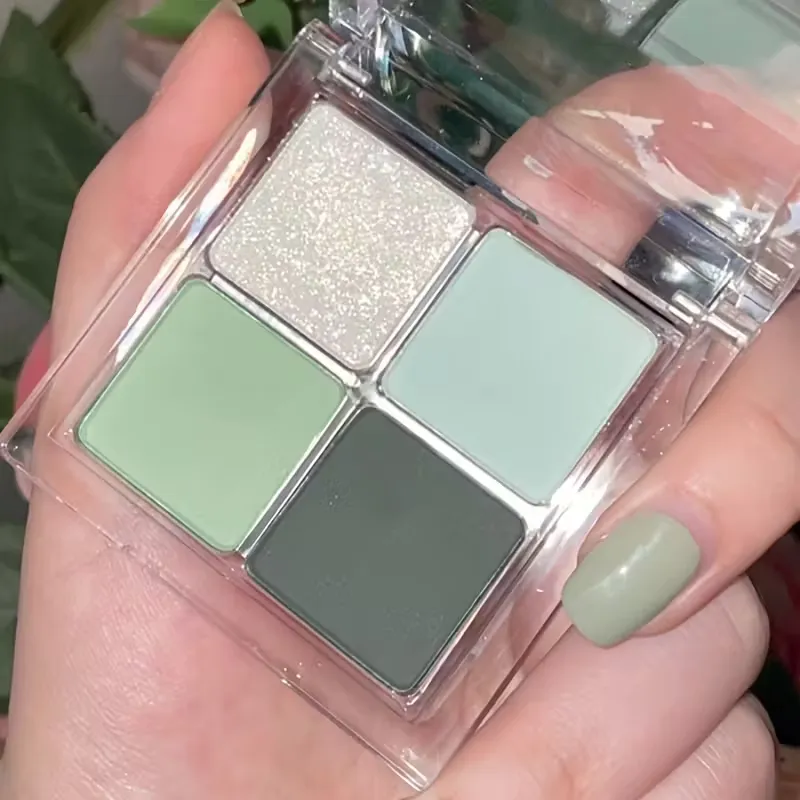 4-Color Green Eye Shadow Tray Low Saturation Palette Matte Korean Eye Makeup Pigment Eyeshadow Tray Lasting Eye Makeup Palette