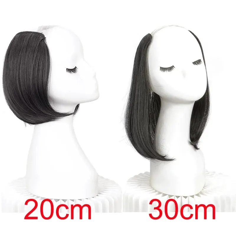 20/30cm Synthetic Short Straight Internal Buckle V-shaped Half Head Hair Extension Invisible Hairpiece for Women