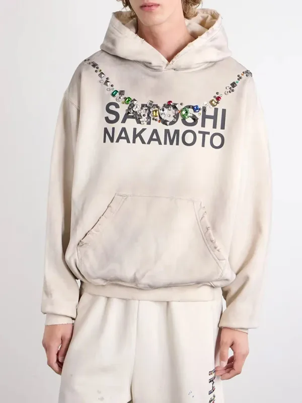 26SS Autumn Winter New Arrival Satoshi Nakamoto Hooded Sweatshirts Destructo Studded Washed Cotton Hooded Unisex Pullover