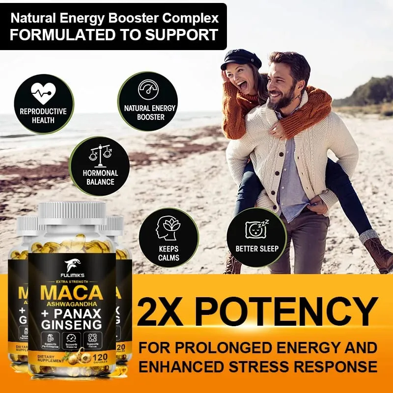 Triple Maca Blend with Ginseng & Ashwagandha Supplement Supports Reproductive Health Hormonal Balance Muscle & Stress Relief
