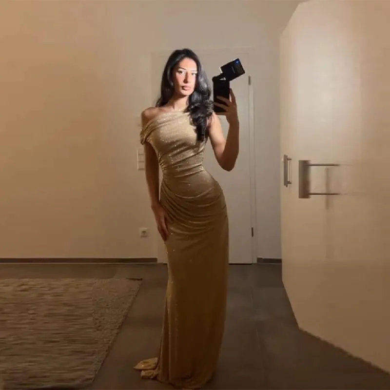 Elegant One Shoulder Sequins Party Dress Chic Sexy Backless Fold Design Slim Fit Female Long Gown 2026 NEW Party Evening Outfits — image 4