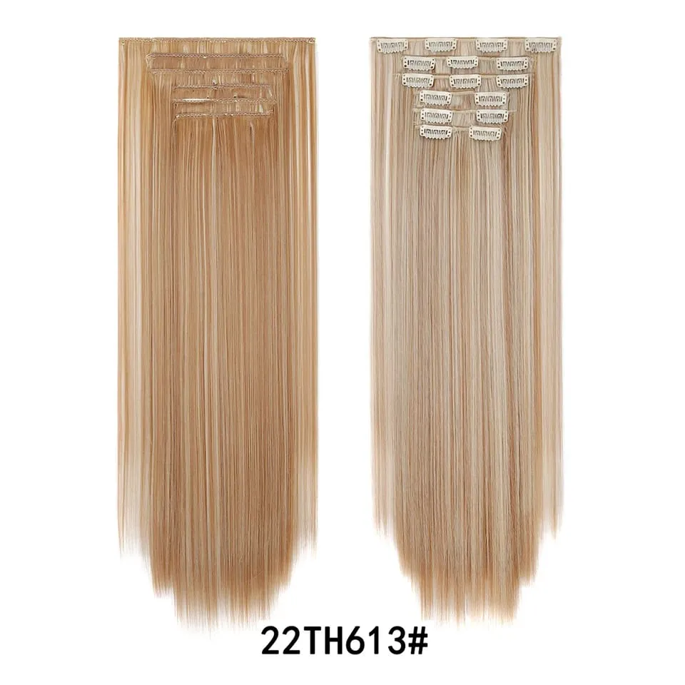 24Inch Clip in Hair Extensions Invisible Synthetic Extension 6PCS Long Straight Heat Resistant Clips on Hairpieces for Women