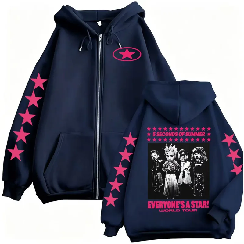 5 Seconds of Summer Everyone's A Star World Tour Zipper Hoodies Coats Men Women Harajuku Punk Hip Hop Cardigan Sweatshirt Jacket