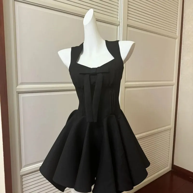 France Elegant Black Patchwork Long Strap Dress Sleeveless Party Style Women Gentle Y2k Vintage Bodycon Spring Summer 2026
