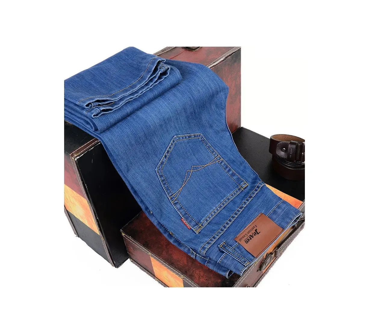2025 New Autumn Classic Men's Fitted Stretch Jeans High-end Blue Black Casual All-Match Pants Straight Leg Men's Pants
