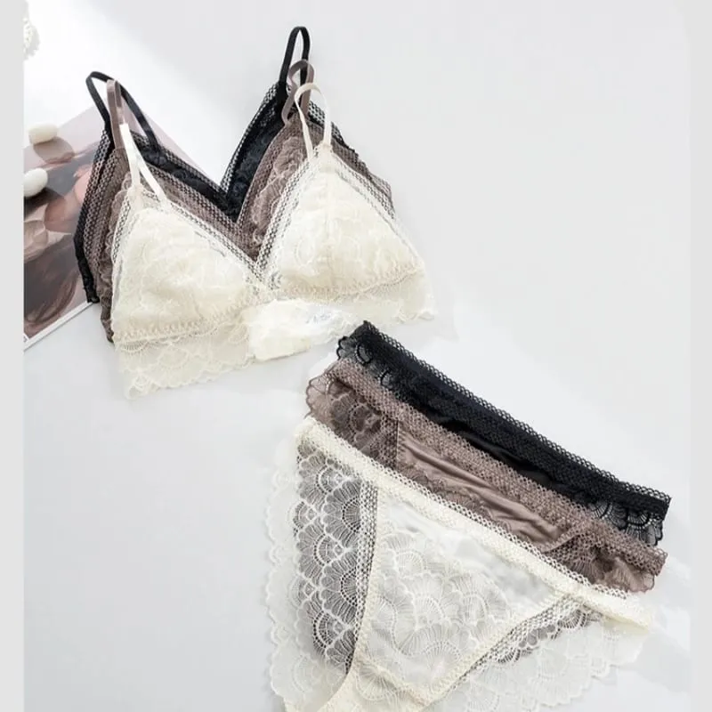 Birdtree Real Silk Bra Brief Set Women Triangle Cup Underwear Low Waist Brief Lace Elegant Sets 2026 Spring New A61815JF