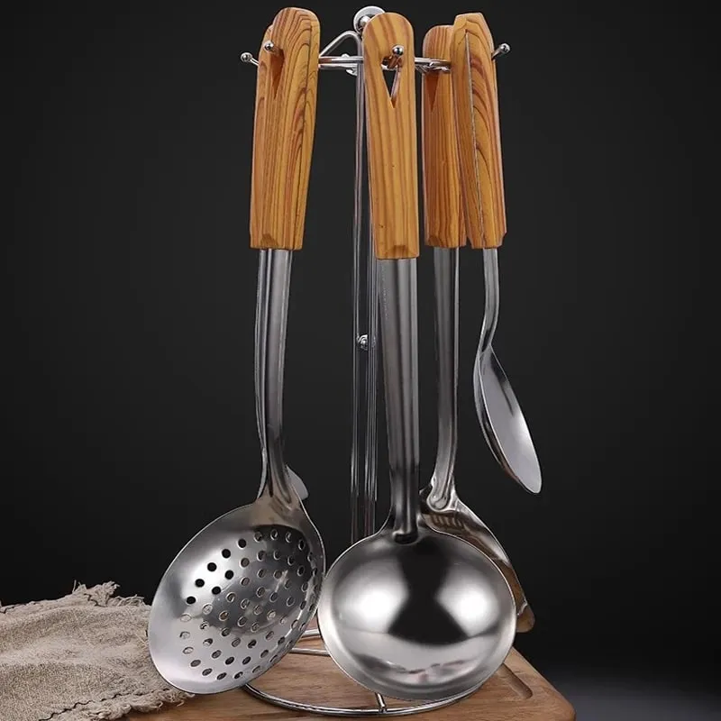 Stainless Steel Spatula Spoon Wood Handle Cooking Shovel Ladle Kitchen Utensils Baking Cooking Tools Kitchenware Cookware — image 3