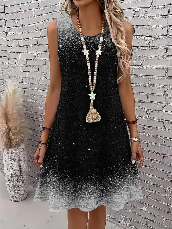 Women Fashion Tie-dye Mini Dresses Summer Sleeveless 3D Gradient Printed Street Ladies Dress 3XL Plus Size Loose Casual Dress