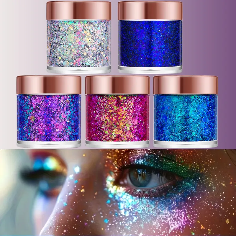 Body Face Glitter Gel Sequins for Eye & Body Hair Makeup Long-Lasting Shimmer Chameleon Gel Decorations Brighten Stage Makeup