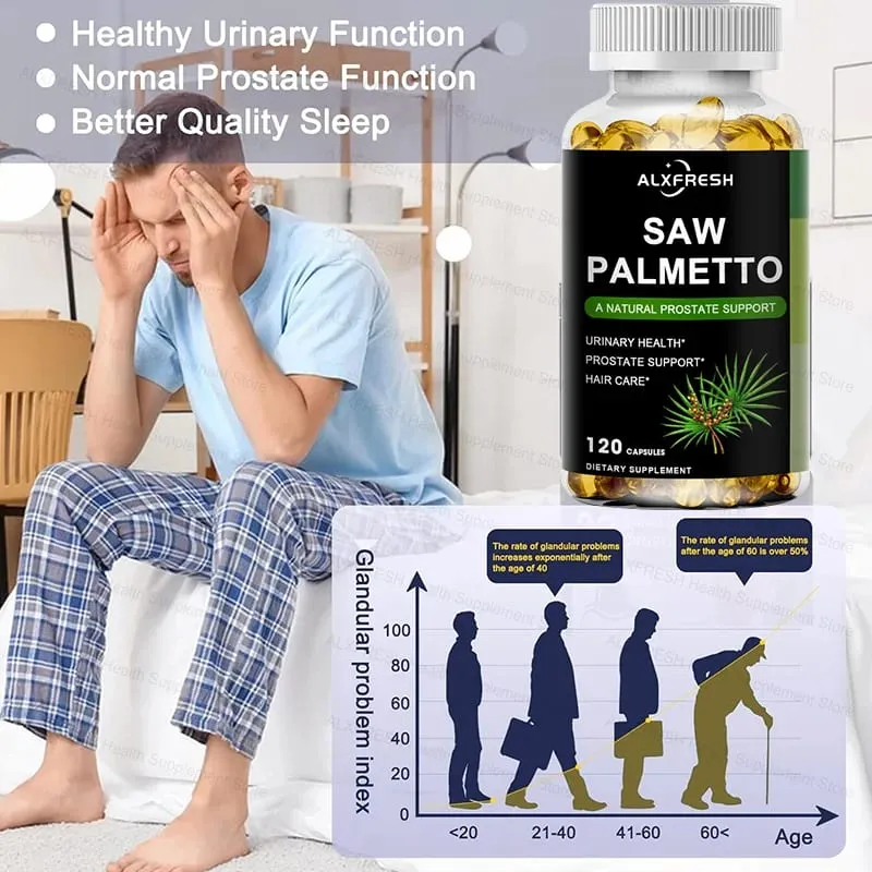 Saw Palmetto Capsules High Potency for Prostate Urinary Tract Bladder Hair Health Supplement
