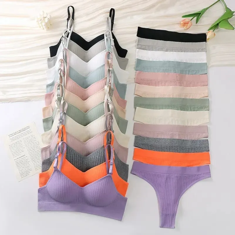 Women Seamless Bra Set High Waist Thong Panties Female Nonwire Brassiere Comfy Soft Sports Bras Underwear Set Sexy Lingerie Set — image 3