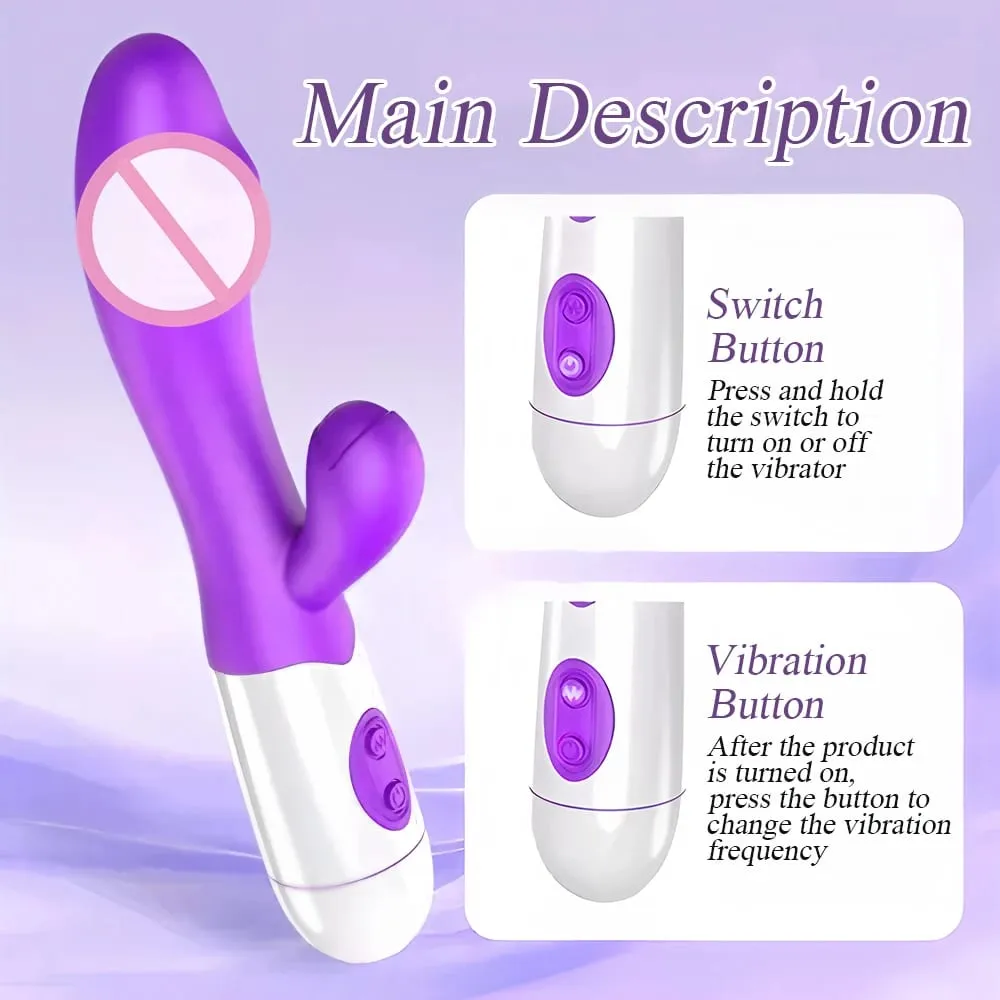 Silicone Rabbit Vibrator G Spot Dildo Dual Vibrating Clitoris Massager 10 Speeds Sex Toy for Women