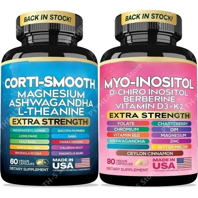 Cortisol & Myo-Inositol Supplement Bundle Soothe & Smooth Bundle 13-in-1 Cortisol Balance Magnesium Ashwagandha L-Theanine