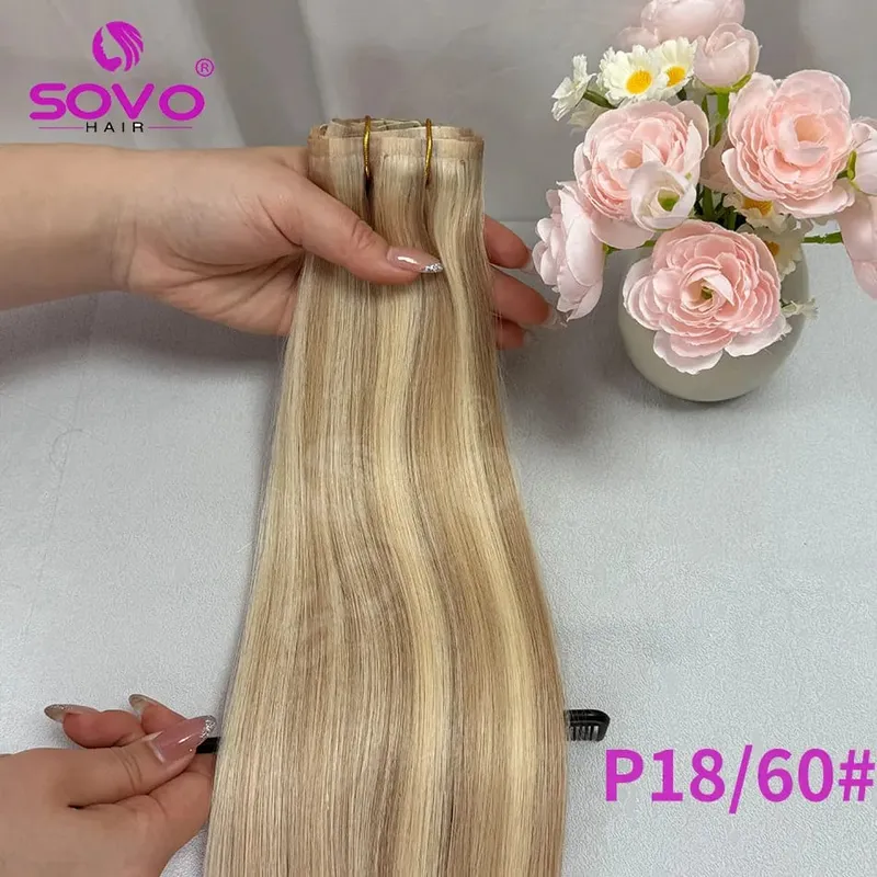 110G Tape PU Clip In Hair Premium Remy Clip In Human Hair Extensions 7pcs Clip-on Hair 14"-24" Balayage Ombre Mocha Brown Black