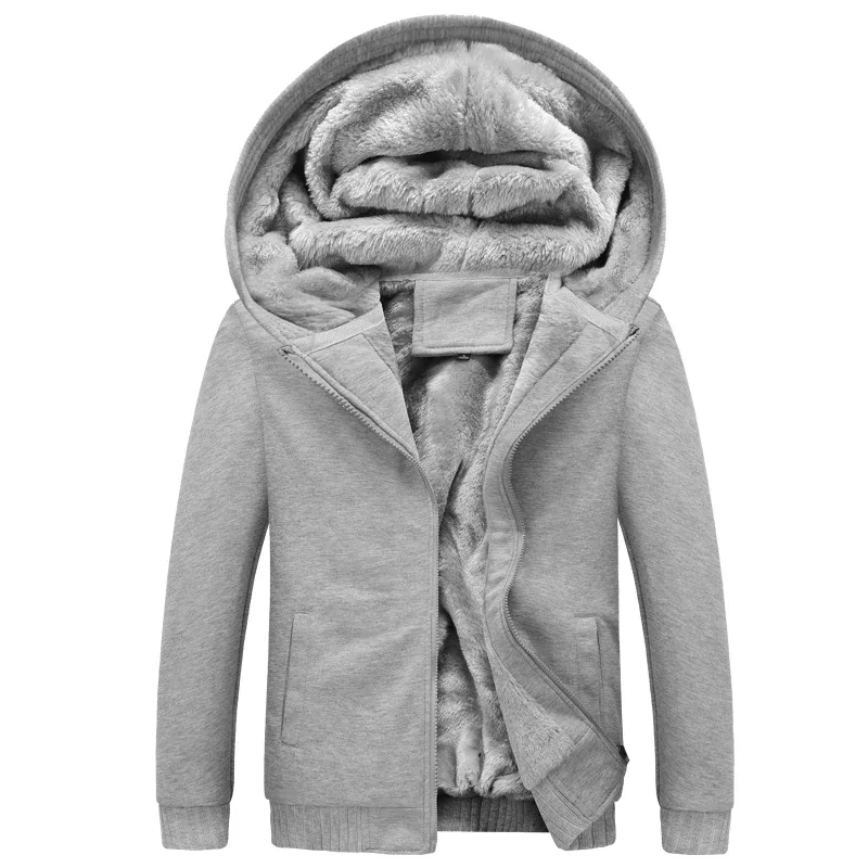 New Men's Hoodies Jacket Winter Thick Warm Fleece Zipper Hoodies Coat Casual Tracksuit Sportwear Male Sweatshirts M~ 5XL