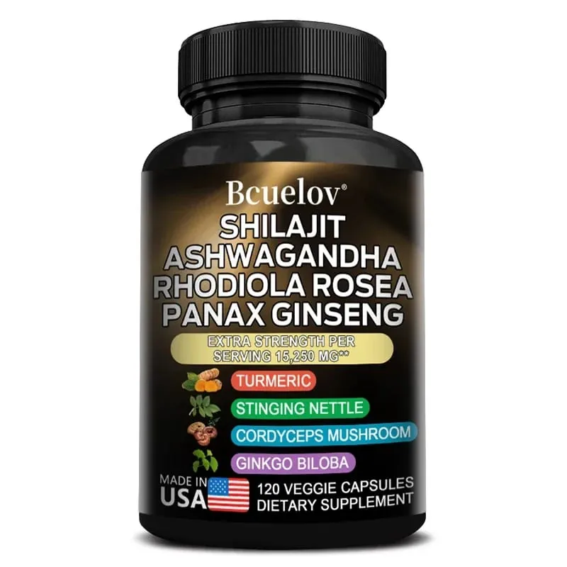 8-in-1 Shilajit Pure Himalaya Capsules with Ashwagandha Rhodiola and Panax Ginseng To Support Brain Joint and Immune Health