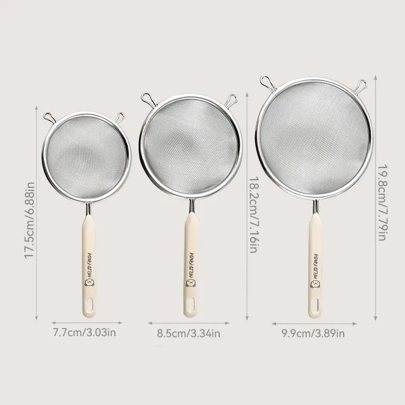 Durable 304 Stainless Steel Residue Filter With Plastic Handle Fine Mesh Strainer Flour Sieve Oil Skimmer Spoon Kitchen Utensils