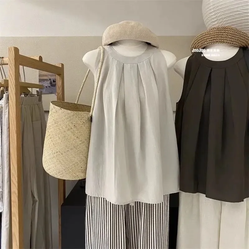 Sleeveless Off Shoulder Loose Korean Tops Tees Women Clothing New Simplicity Youth Street Casual T Shirts Sweet Trend Summer