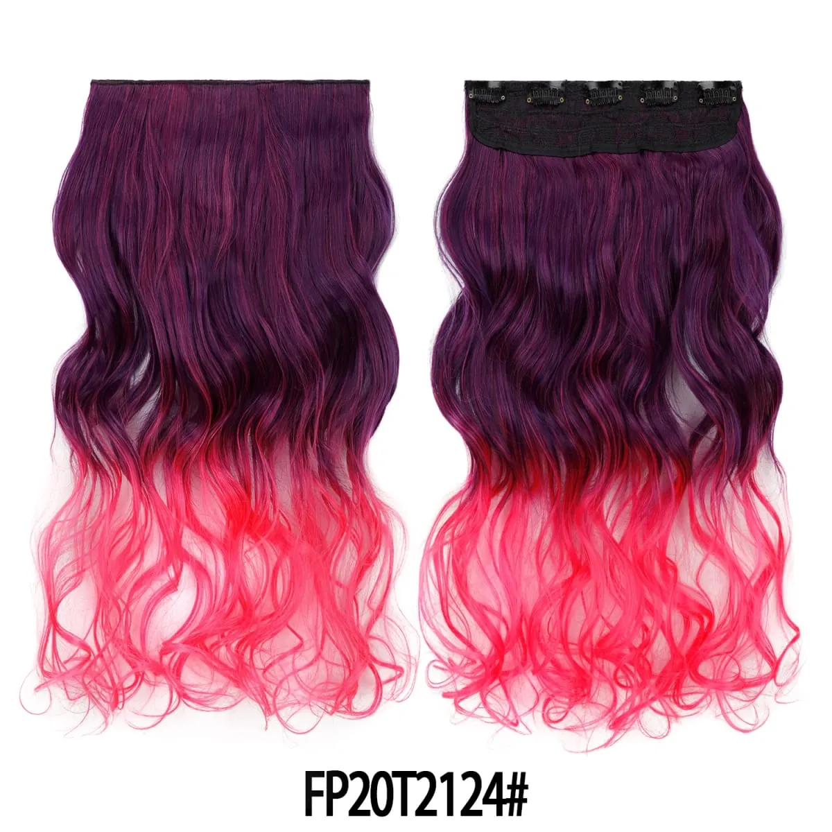 Jeedou One Piece 5 Clips Wavy Ombre Clip In Hair Extensions Long Water Wave Synthetic Curly Hair Piece Rainbow Colored Hair