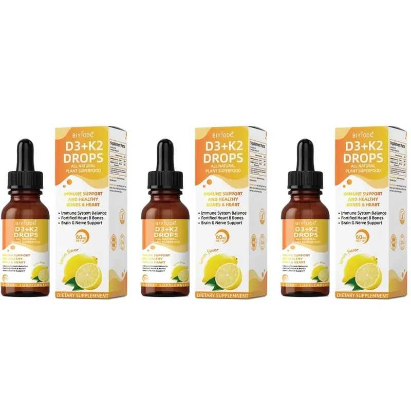 Vitamin D3 K2 Liquid Drops Calcium Absorption and Bone Support 1000 IU D3 with K2 Lemon Flavor 60 ml 30 Servings