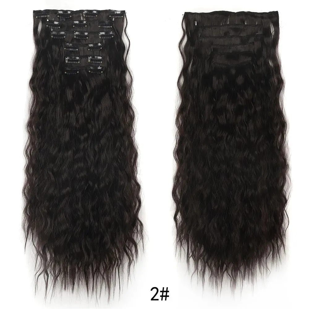 Jeedou Corn Wavy Clip‑in Hair Extensions 6‑Piece 16‑Clips Synthetic High‑Temp Fiber Voluminous Hair Pieces for Ladies