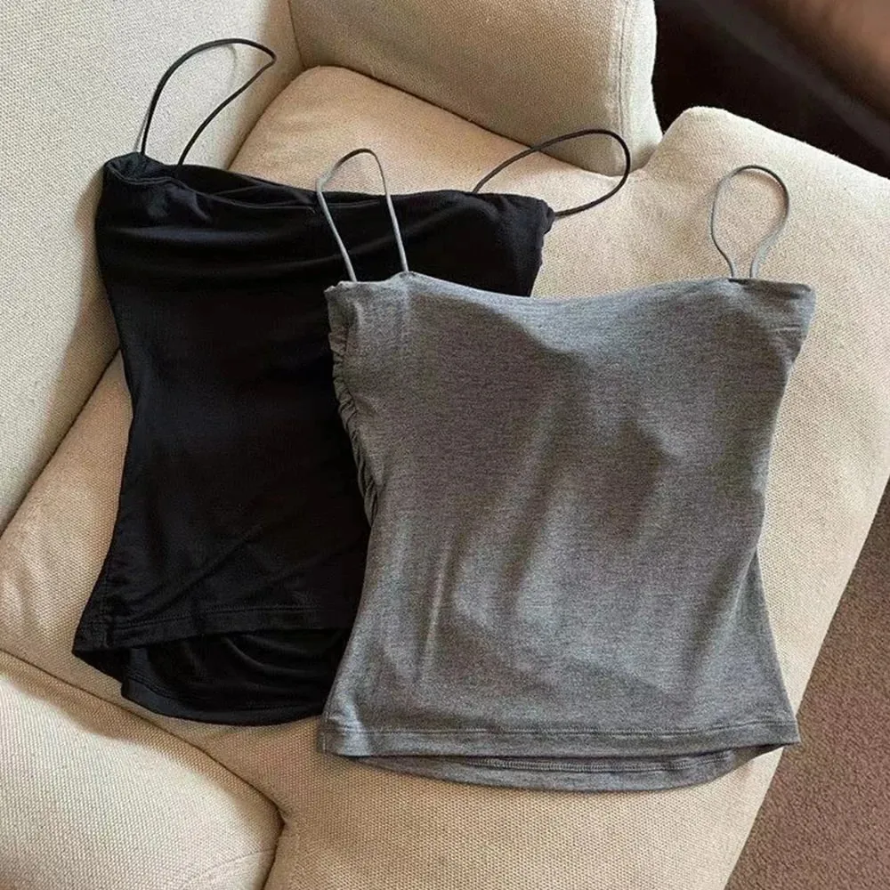 Summer Camisoles Tank Tops Y2K Sexy Tank Tops Women Spaghetti Strap Crop Top With Built In Bra Strap Tanks Vest Basic Camisole