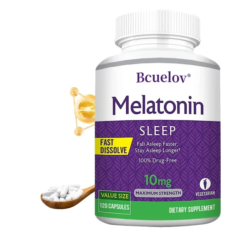 Melatonin 10mg Capsules - Relieves Insomnia Promotes Sleep Quality Prolongs Sleep Time Relaxes The Mind 120 Capsules — image 1