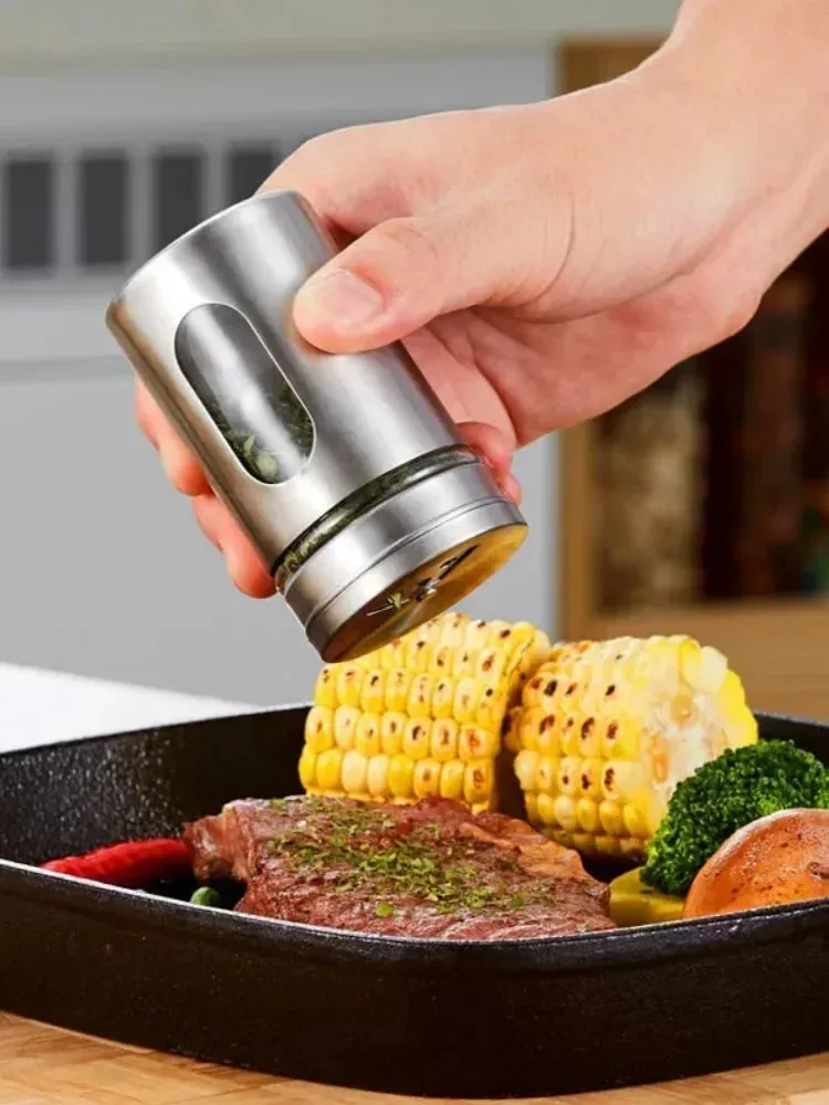Stainless Steel Spice Shaker Seasoning Cans Rotate Camping Barbecue Jars Spice Storage Box Salt Sugar Pepper Storage Bottle — image 8