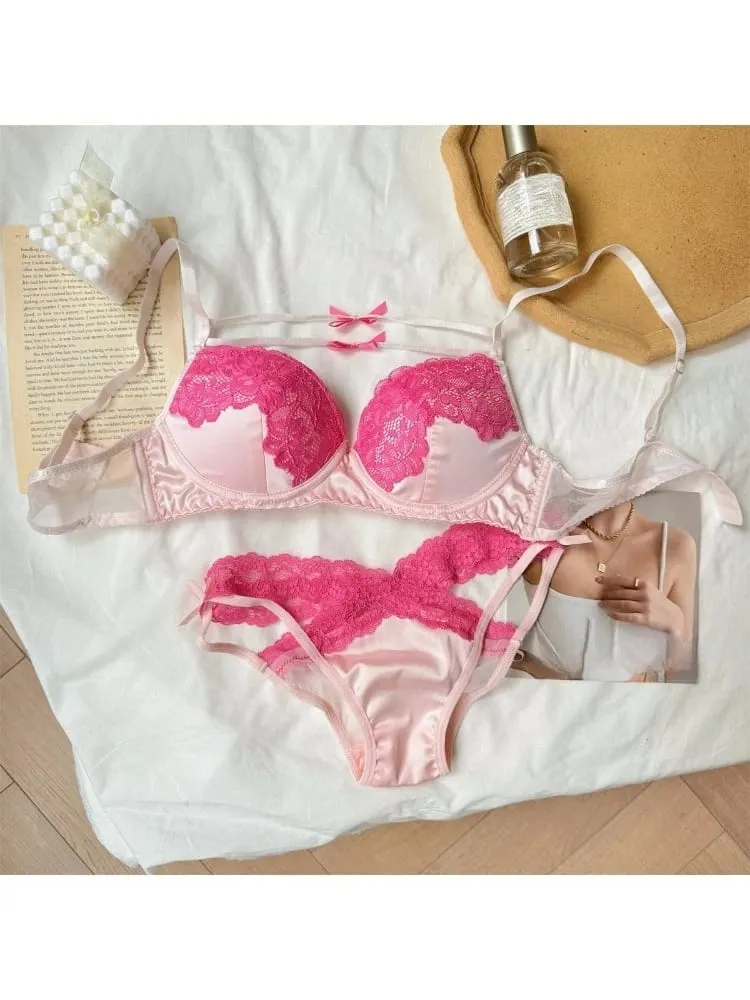 Sexy Lace Bra Set Women Ultra Thin Push Up Small Bust Anti-Sagging Comfort Party Lingerie Breathable Hot Sale Bra and Panty Set — image 4