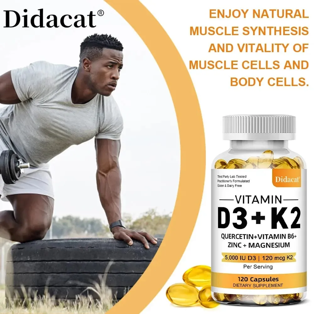 D3 + K2 Vitamin Dietary Supplement - Bone and Heart Health Support Help Regulate Calcium Metabolism - 120 Softgels — image 5