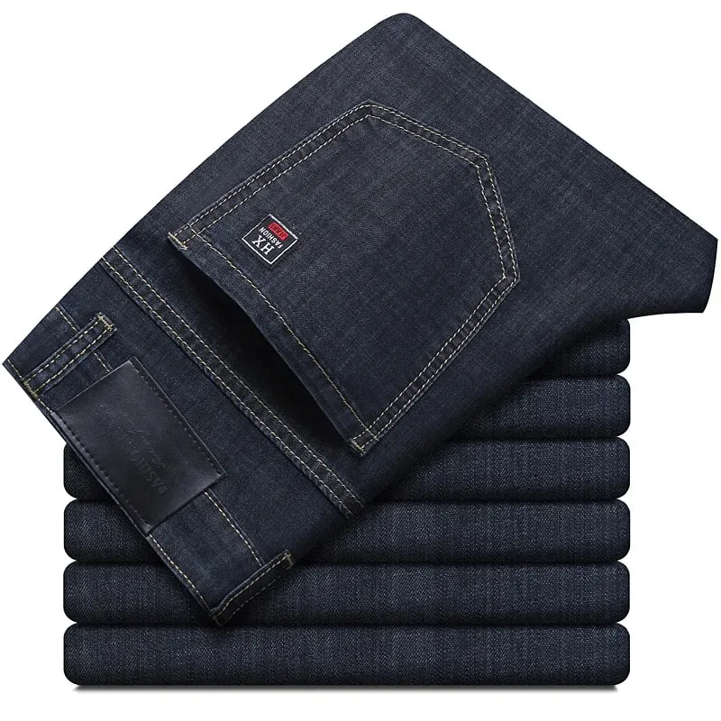Summer New Elastic Men's Jeans Fashion Comfortable Business Straight Stretch Cotton Casual Denim Pants Brand Male Thin Trousers