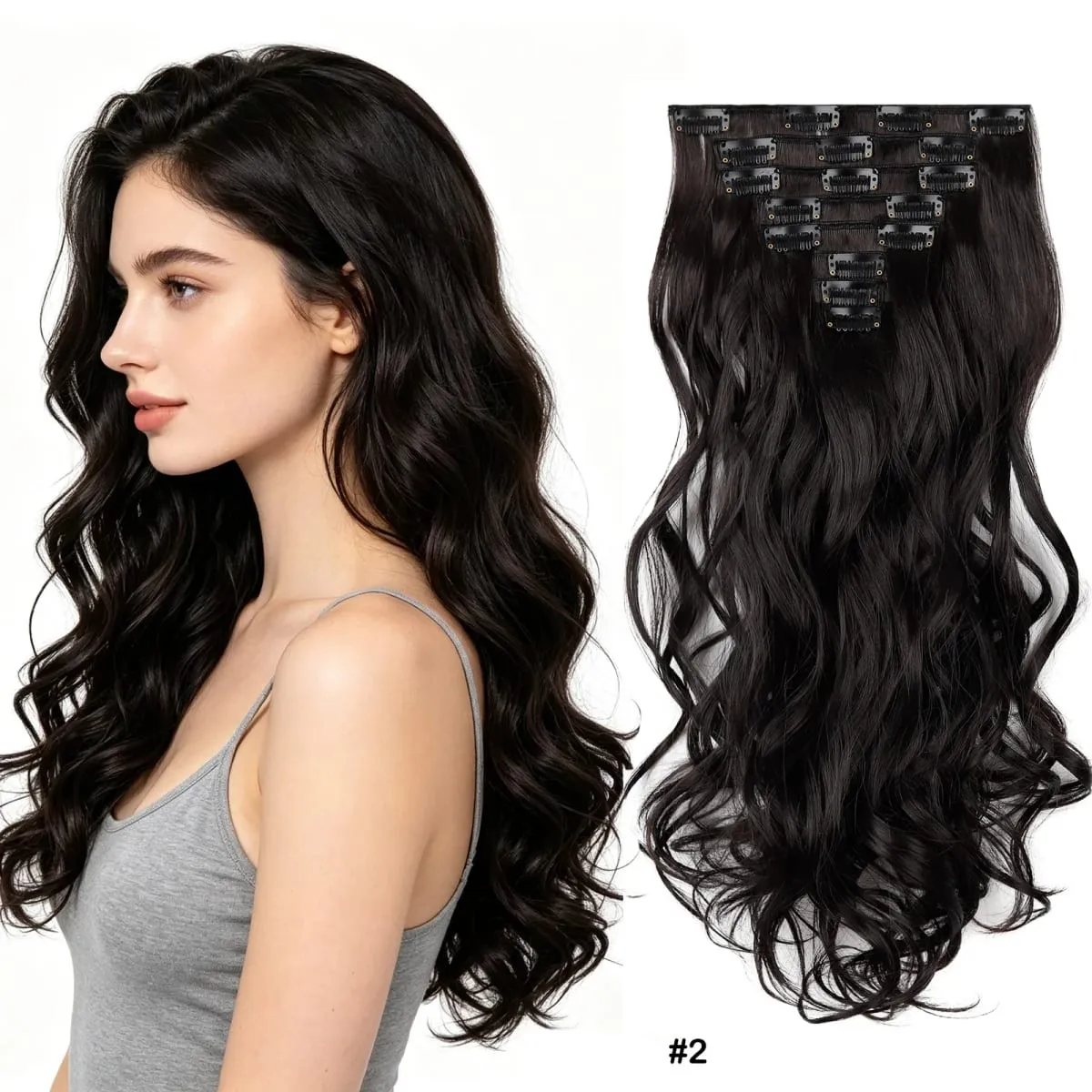 Clip in Hair Extensions Set Full Head 8Pieces With 17clips Synthetic Wavy Hair 20 Inch Matte Heat Resistant Multi Colors