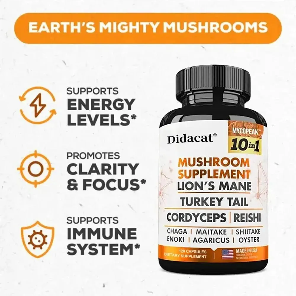 10x Mushroom Complex - Brain Nervous System Health and Memory Supplements Immunity Sleep Energy Mood Support