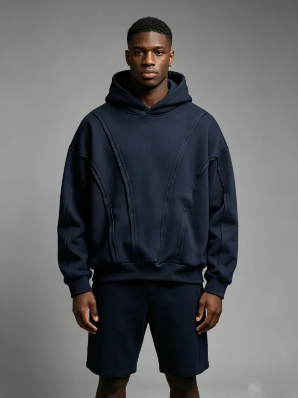 Striped solidcolor mens hooded sweatshirt with fleece forwarmth. Fashionable street casual loosefitting casual sweater with hood — image 4