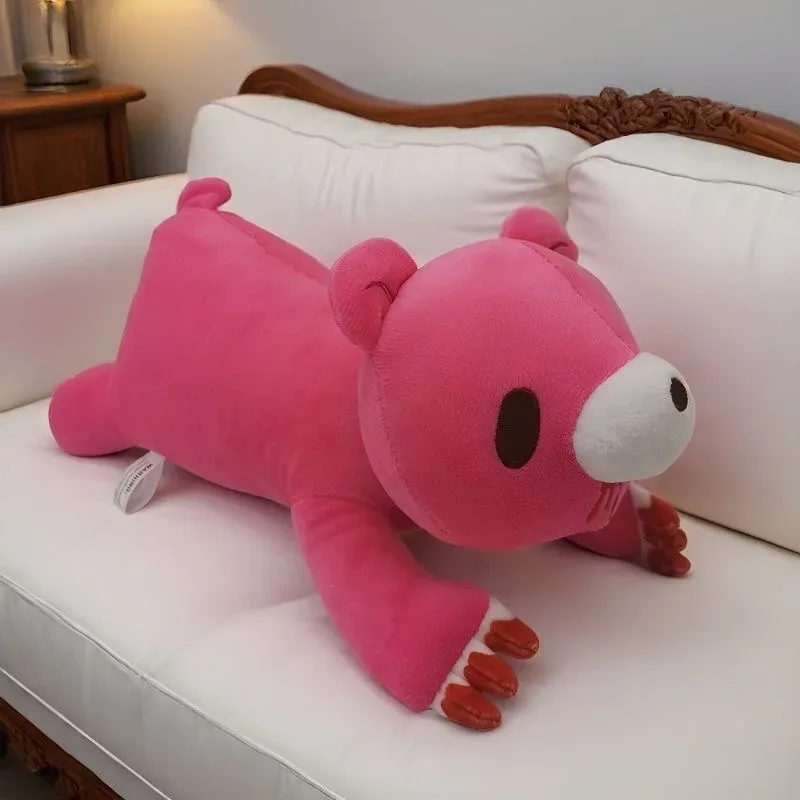 สีชมพูหมีโกหกหมอนPlushน่ารักยาวตุ๊กตายัดไส้ตุ๊กตานุ่มตกแต่งเบาะรองนอนของขวัญ