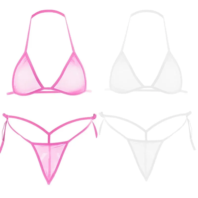 Set Lingerie Seksi Wanita 2 Buah Set Bra Tanpa Kawat Jaring Ultratipis Lingerie Set Pakaian Dalam Eksotis Transparan Wanita Ultra Panas