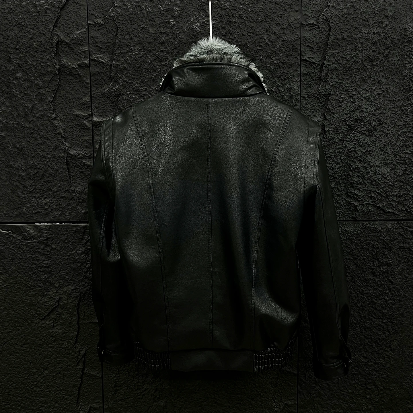 Techwear Style Detachable Faux Fur Collar Leather Jackets Man Winter Warmer Motorcycle Vintage Punk Leather Coat