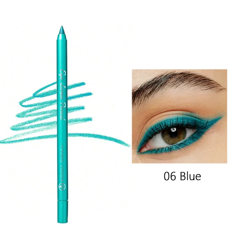 1Pc Waterproof Blue Green Eyeliner Pencil Smudge-Proof Long-Lasting Pearlescent Glitter Eye Liner High Pigmented Punk Eye Makeup