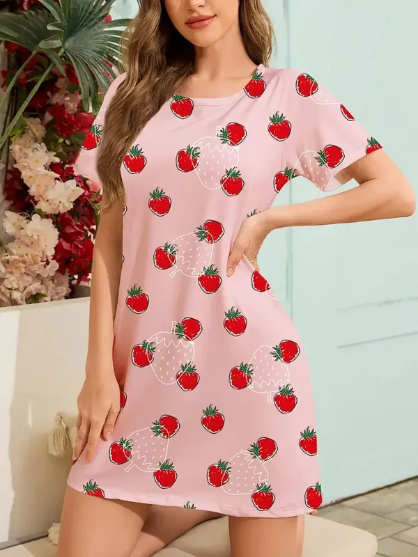 Women's Summer Casual Fruit Pattern Printed Short-Sleeved Dress