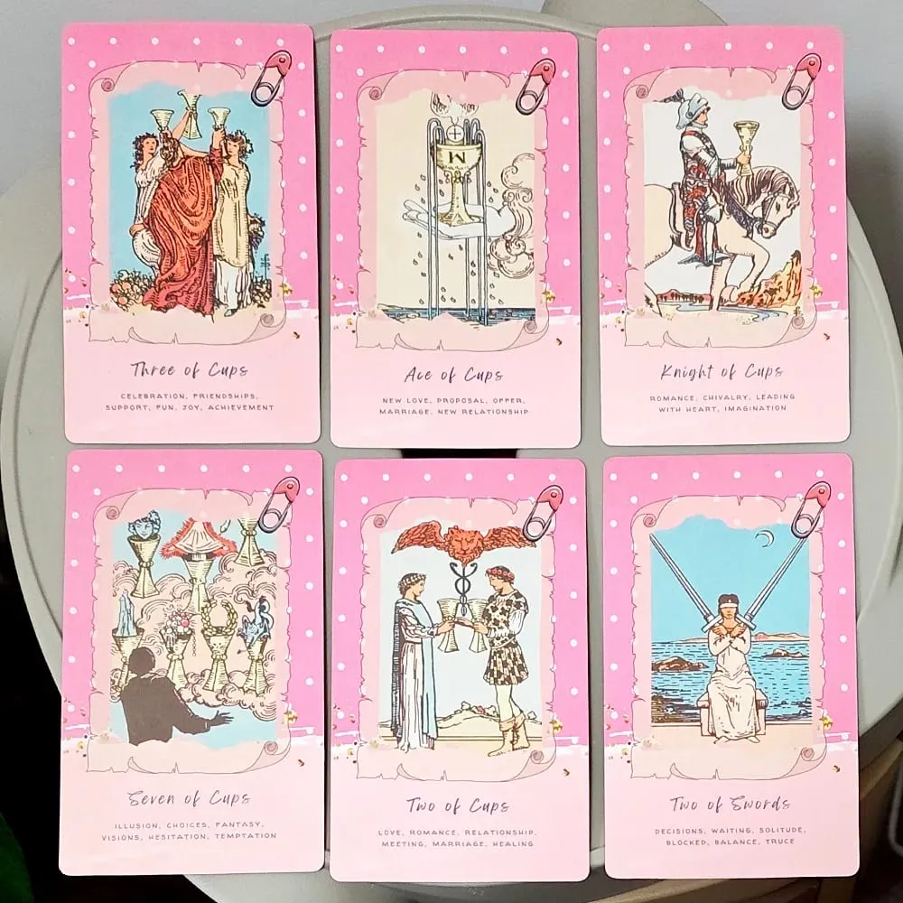 Pink Waite Tarot Deck 78 Cards With Keywords Cute Pink Collage Design Divination Oracle Deck Fortune Telling Board Game — image 4