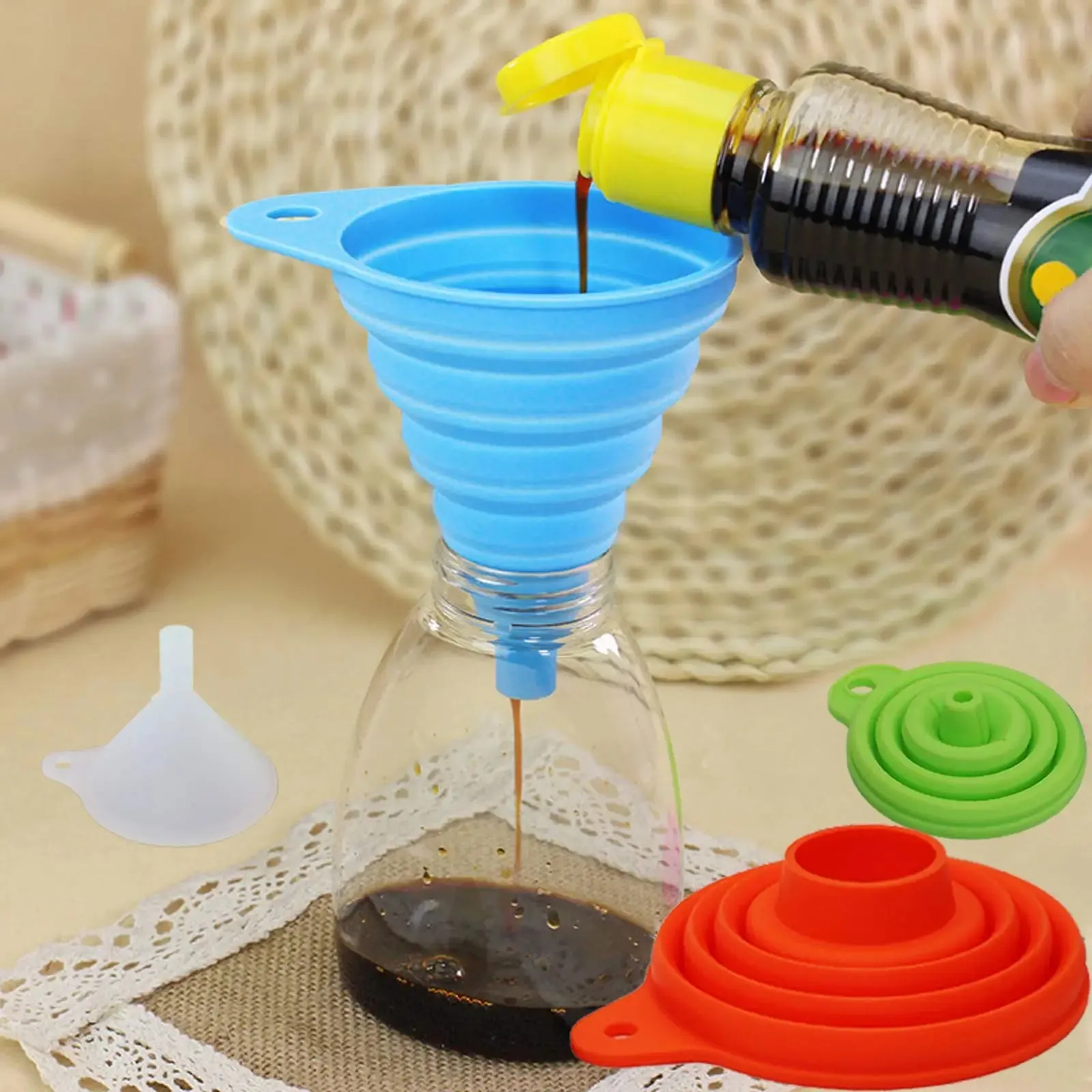 Silikonové nálevky pro kuchyňské použití Plnící láhve Přenos tekutého prášku (3 ks) 1 mini/1 malý/1 široký set nálevky