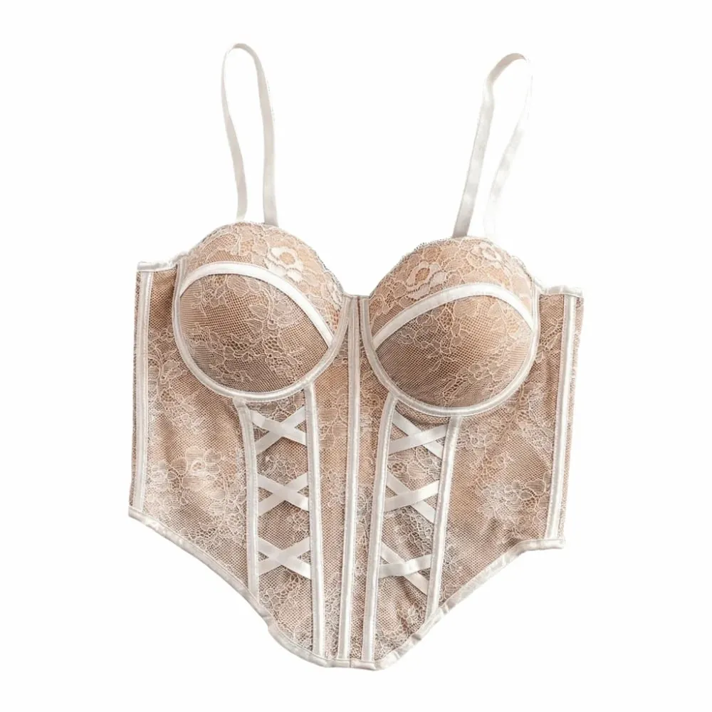 Mesh Flower Lace Corset Bottoming Shirt Spicy Girls Style Slim Lace Crop Top Fishbone Sleeveless Girl's Suspender Vest