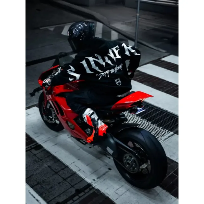 Mens Gothic Sinner Defy The Moon Print Oversized Hoodie Black Streetwear Motorcycle Riding Casual Pullover Hooded Sweatshirts — image 2