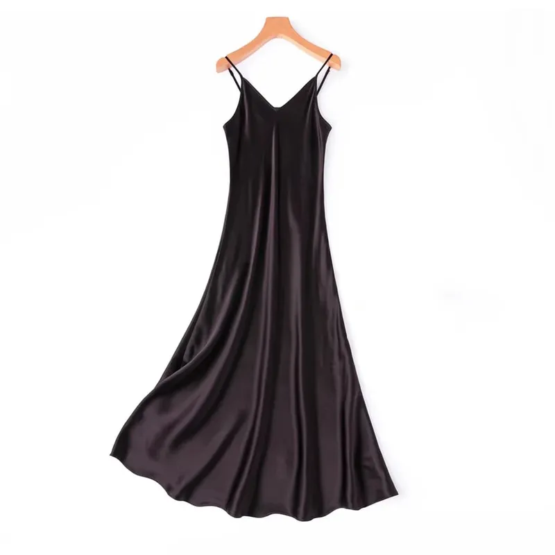 2026 Women's Fashion New 21MM 100% Natural Mulberry Silk Plain Satin Extended French Sexy Adjustable Shoulder Strap Solid Dress