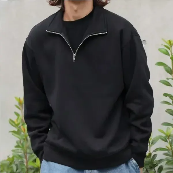Spring Autumn new Casual Half Zipper stand collar sweatshirt Trend Simple slim men Pullover long sleeve tops Men's sweatshirt
