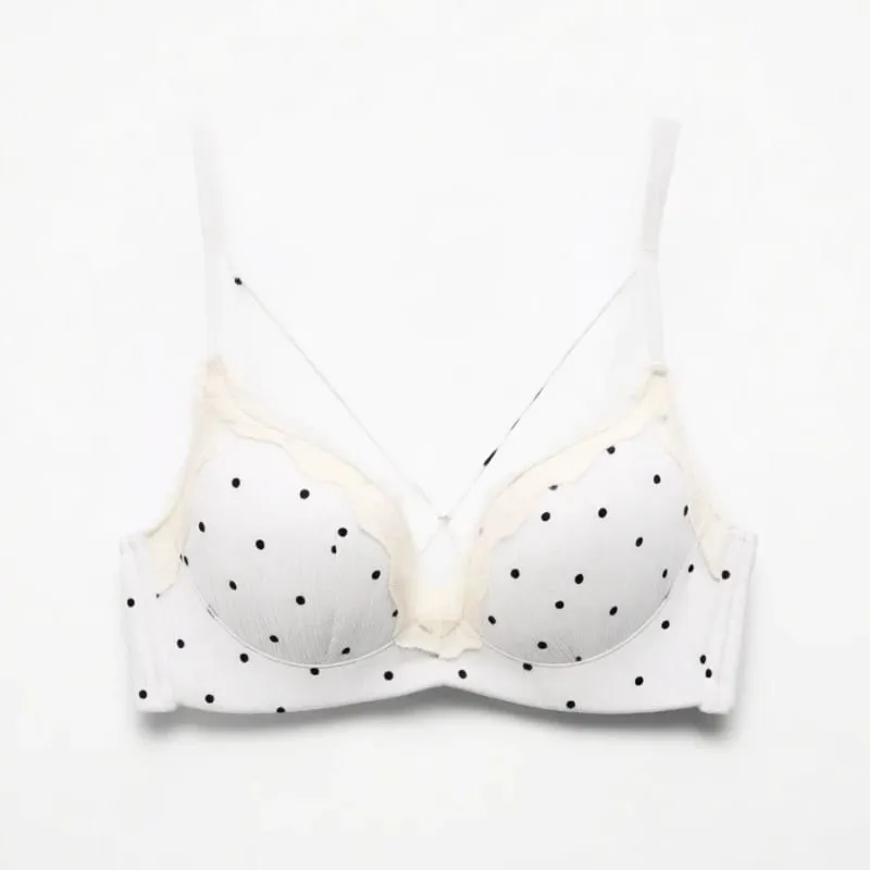 Elegant Japanese Polka Dot Bra & Brief Set Push Up Plunge Small Bust Lift Support Anti Sag Side Coverage Adjustable Comfort
