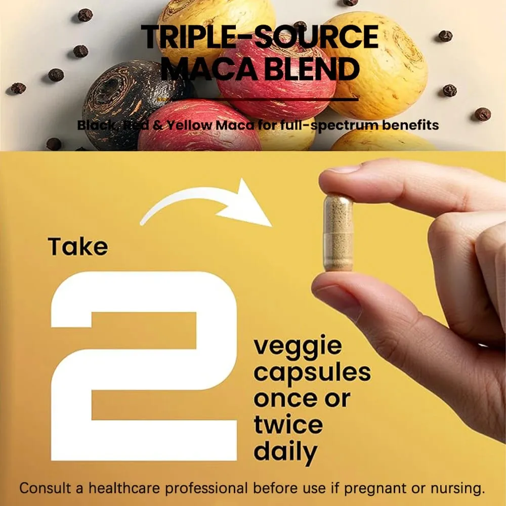 Organic Maca Root Powder Capsules 1500mg with Black+Red+Yellow Peruvian Maca Root Supplement for Men and Women - Vegan Pills — image 5